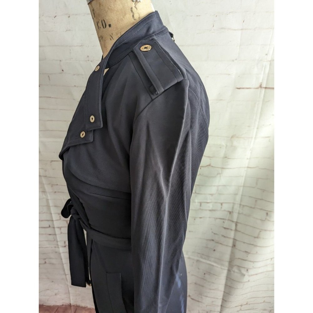 Ann Taylor Womens Dress Size 0 XS Trench Military Inspired Faux Wrap Black Navy - Picture 8 of 13